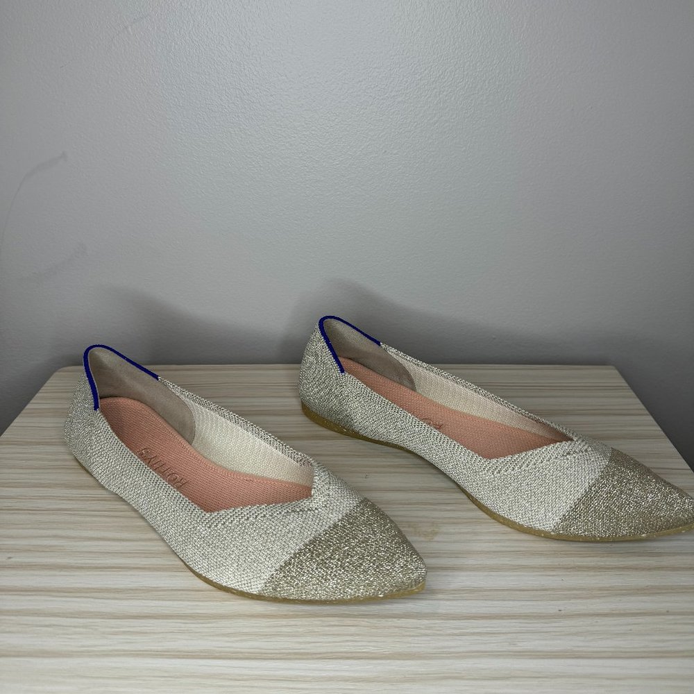 Rothy's  The Point Size 8 Diamond Metallic LIKE NEW Neutral flat with sparkle!